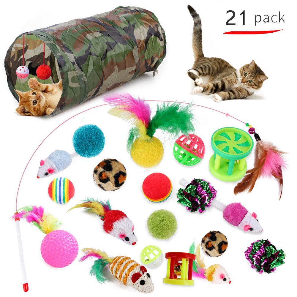 21-Piece Plush Cat Toy Set - Ultimate Fun for Your Feline Friend - Dog Hugs Cat