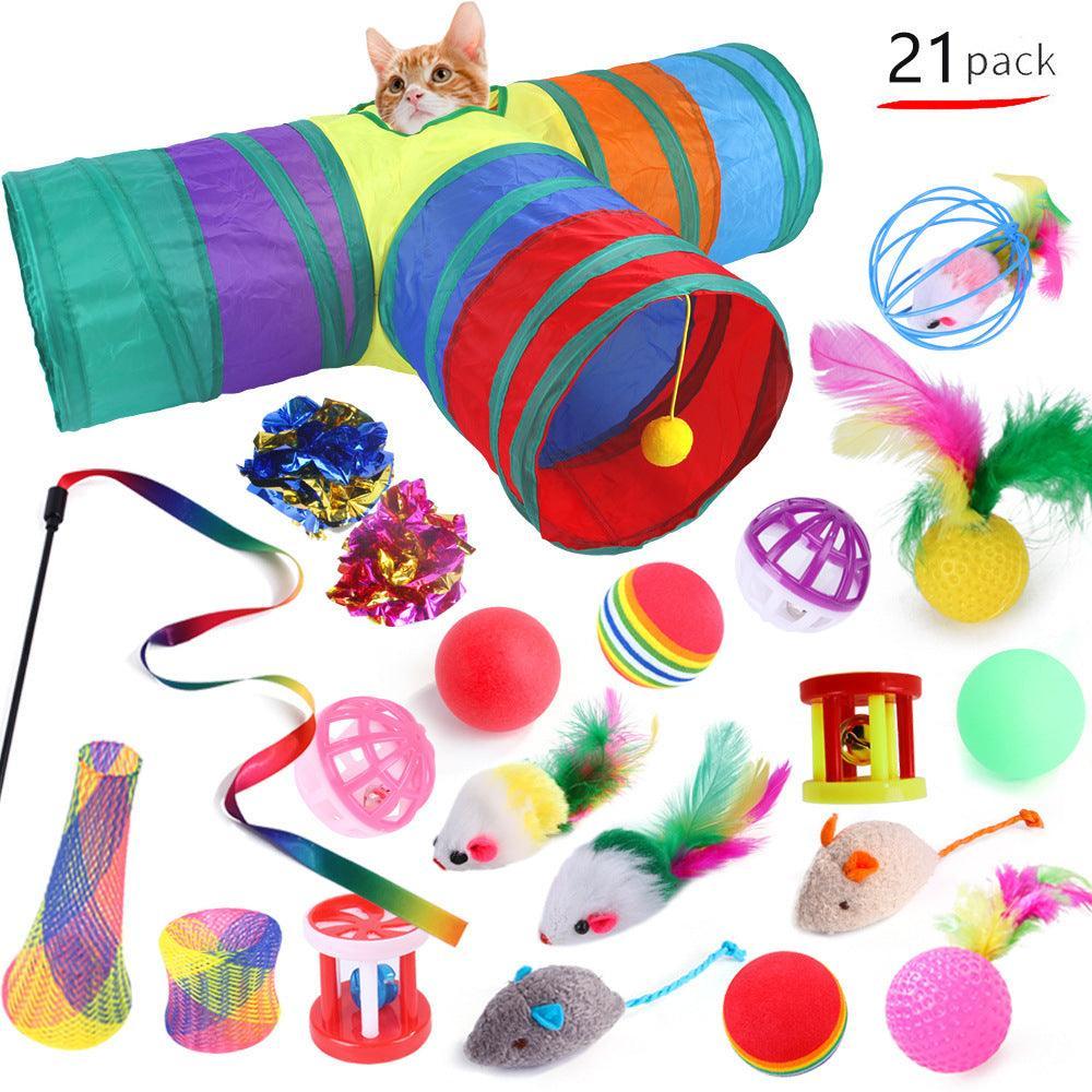 21-Piece Plush Cat Toy Set - Ultimate Fun for Your Feline Friend - Dog Hugs Cat