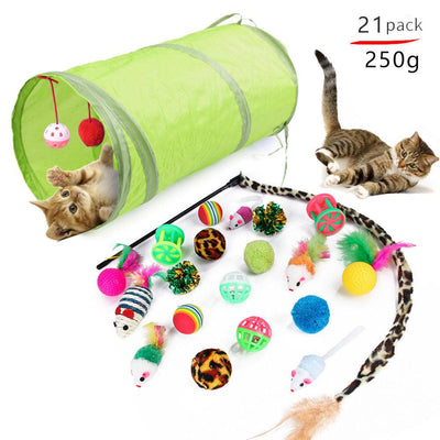 21-Piece Plush Cat Toy Set - Ultimate Fun for Your Feline Friend - Dog Hugs Cat