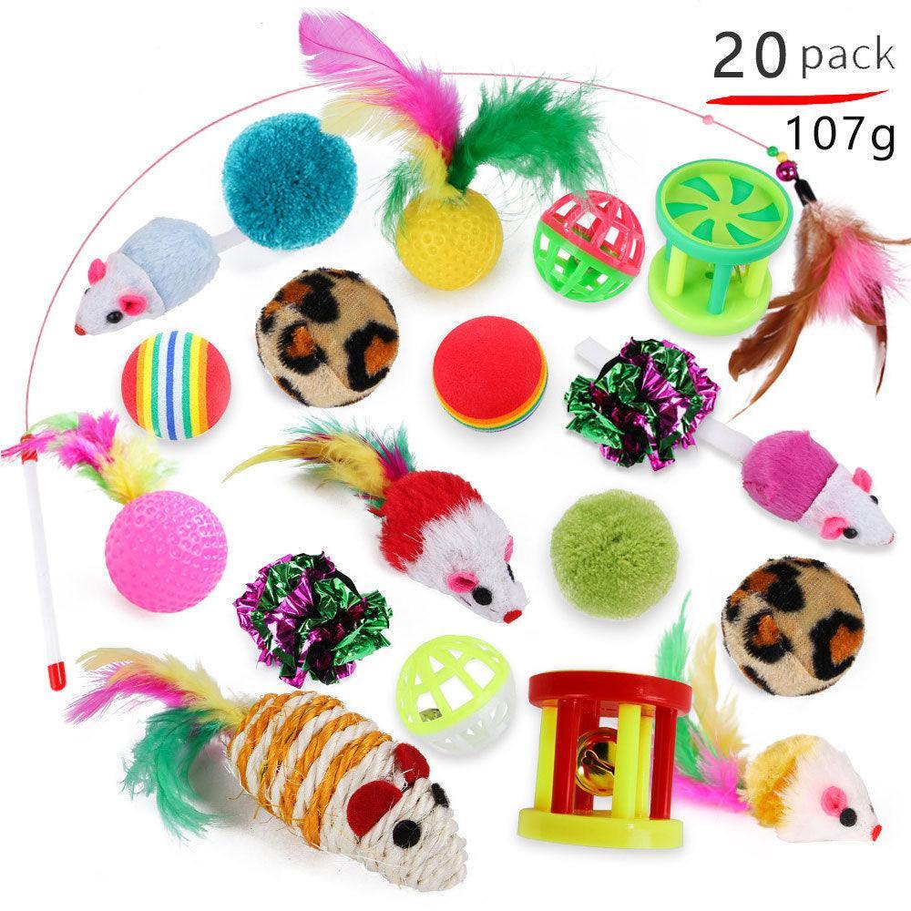 21-Piece Plush Cat Toy Set - Ultimate Fun for Your Feline Friend - Dog Hugs Cat