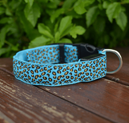 Led Dog Collar Safety Adjustable Nylon Leopard Pet Collar - Dog Hugs Cat