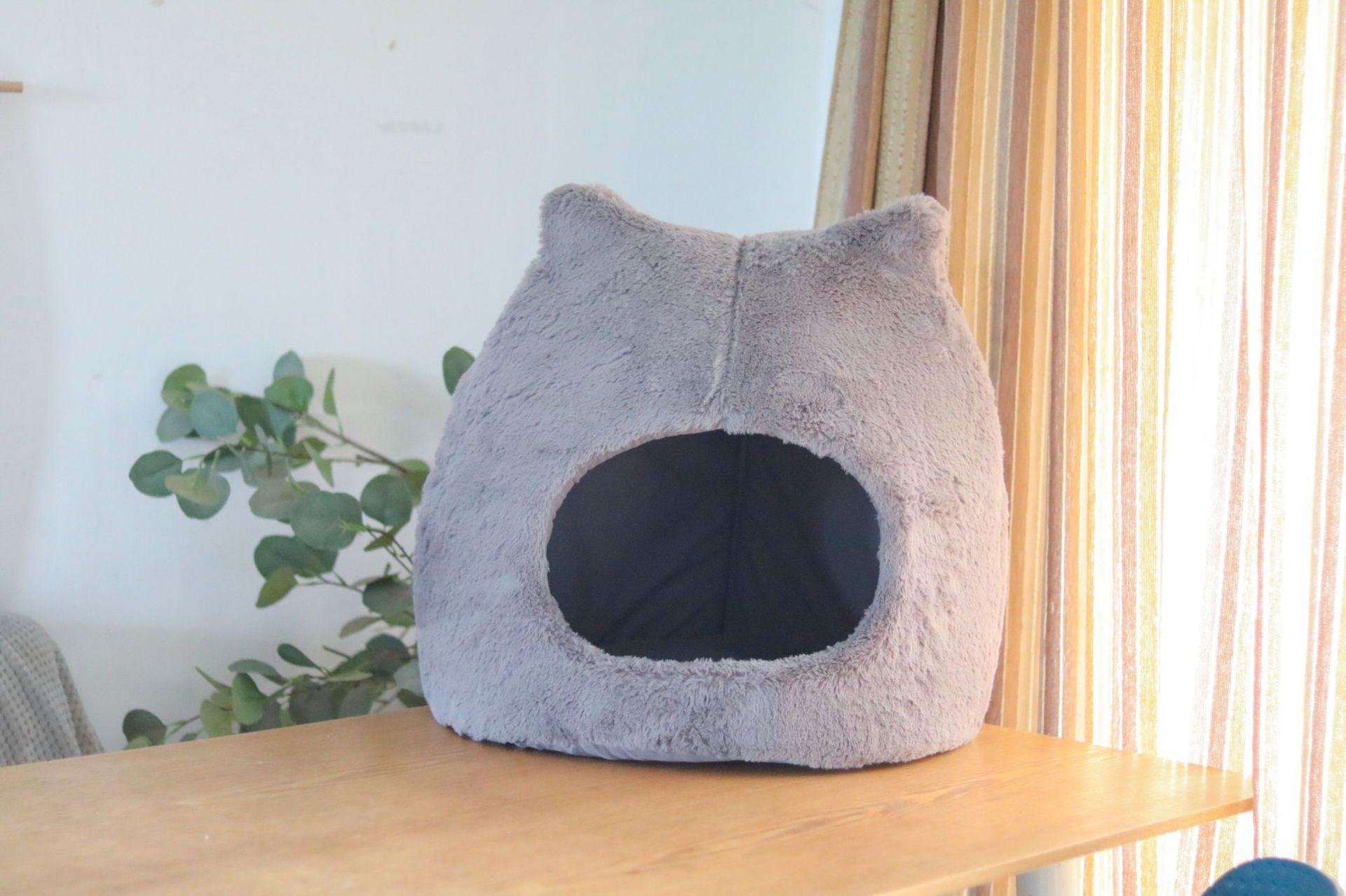 Cat Nest Autumn And Winter Warm Kittens Removable And Washable Cat Bed Semi-Closed Cat Ears Cat Nest Four Seasons Universal - Dog Hugs Cat