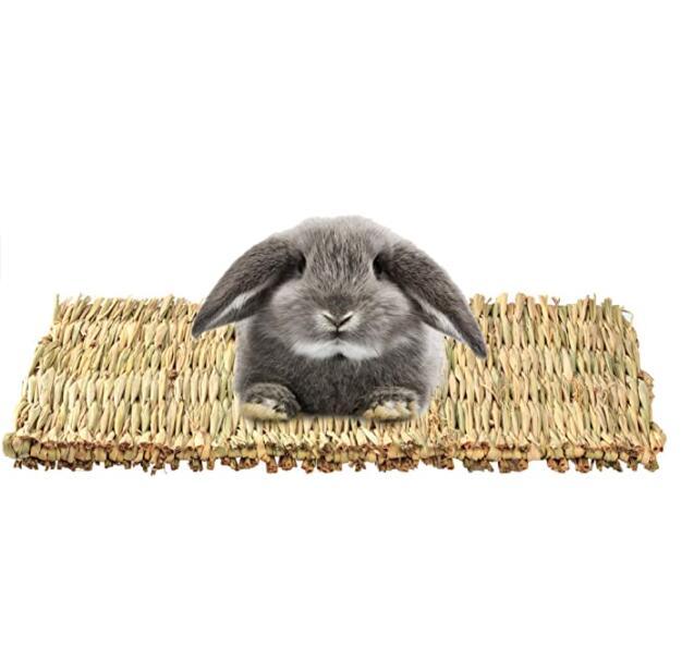 3 Pack Natural Wood Rabbit Bunny Mat Toy Bed for Small Animals like Guinea Pig and Parrot - Durable and Cozy Straw Mat Set - Dog Hugs Cat