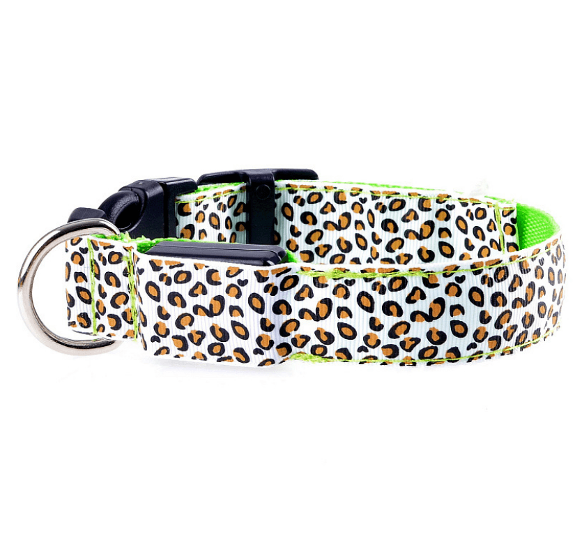 Led Dog Collar Safety Adjustable Nylon Leopard Pet Collar - Dog Hugs Cat