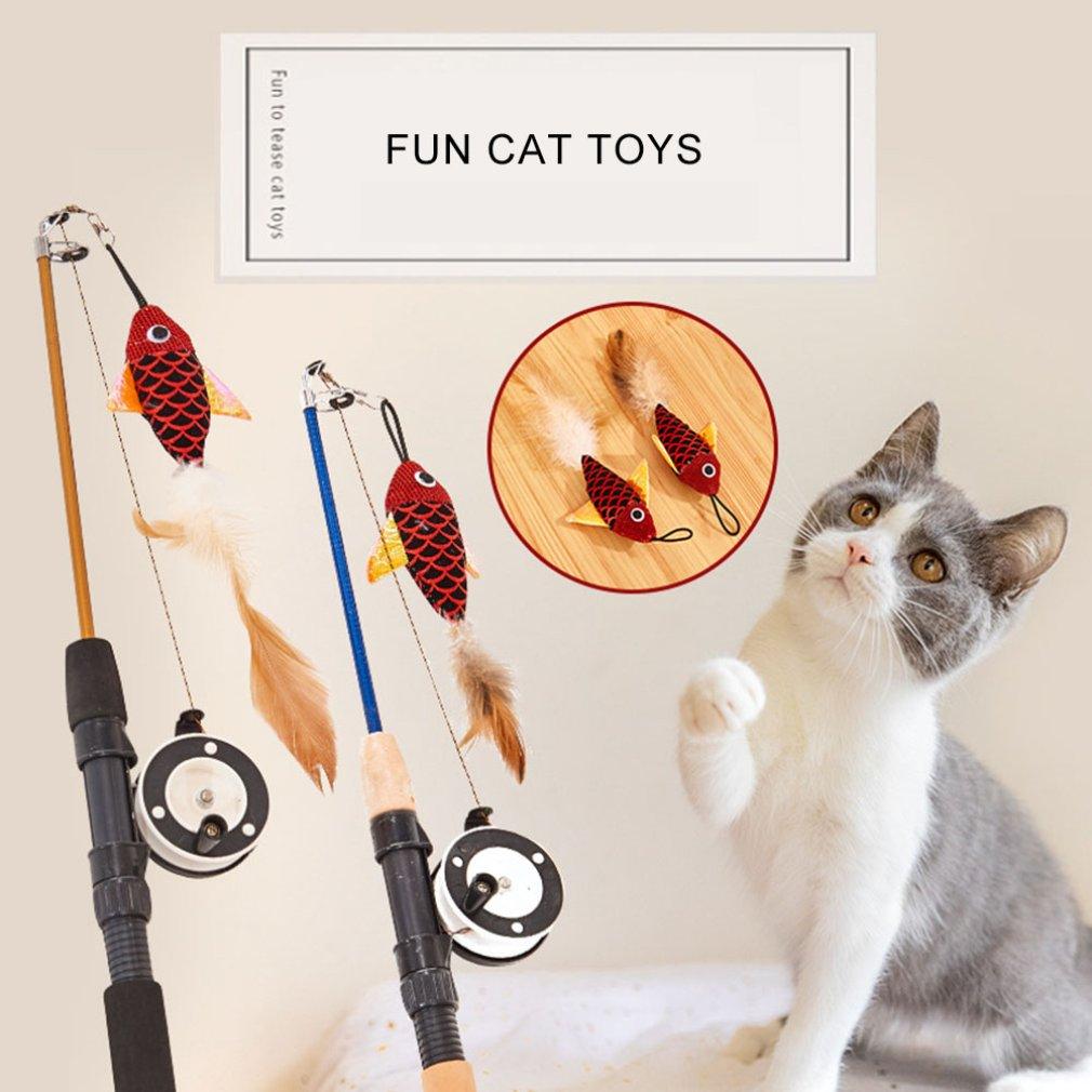 Teaser Feather Toys Kitten Funny Retractable Rod For Cat - Dog Hugs Cat