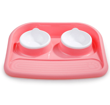 Environmental Pet Bowl Plastic Anti-Skid Double Bowl Anti-Knocking, Eating And Drinking Dual-Purpose Dog Feeder Dog Pot - Dog Hugs Cat