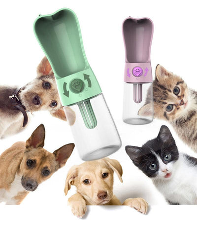 Pet Dog Cat Water Bottle Portable Feeder - Dog Hugs Cat