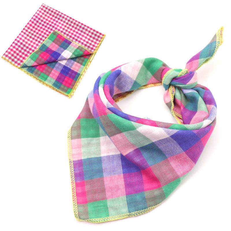 Plaid Double Sided Cotton Pet Scarf - Dog Hugs Cat