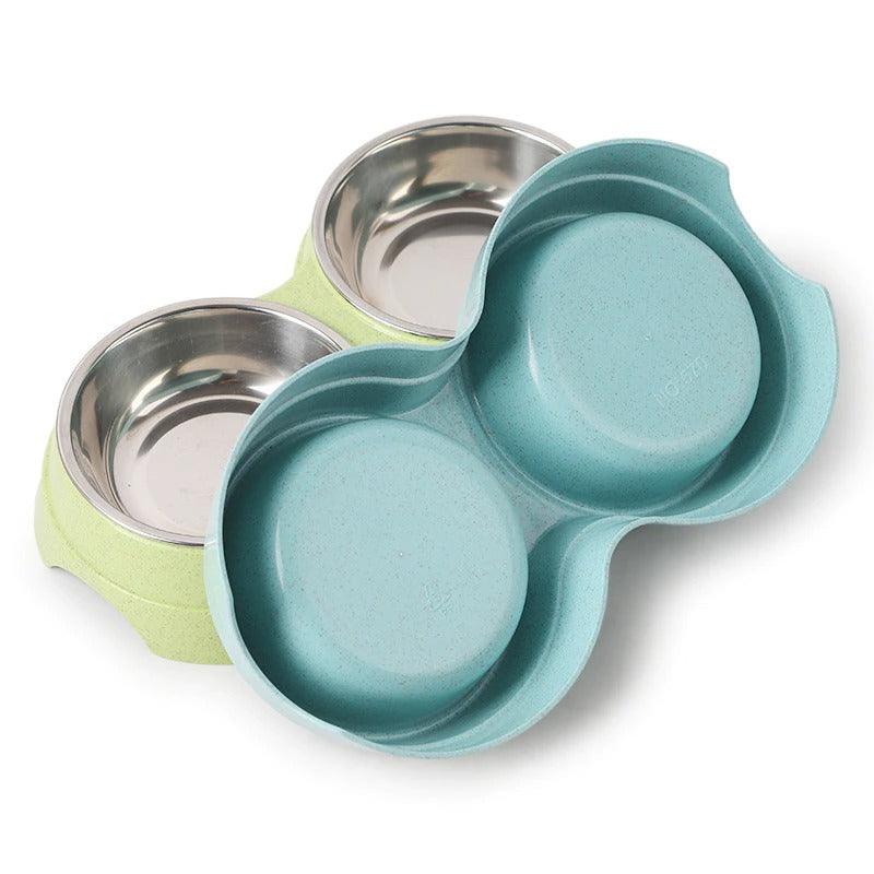 Double Pet Bowls Dog Food Water Feeder Stainless Steel Pet Drinking Dish Feeder Cat Puppy Feeding Supplies Small Dog Accessories - Dog Hugs Cat