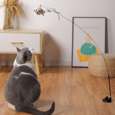 Steel Wire Feather Funny Cat Stick Long Rod - Dog Hugs Cat
