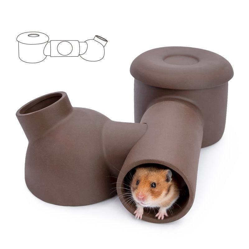 Hamster Zisha Tunnel Room Golden Silk Bear Ceramic Combination Pipe - Dog Hugs Cat