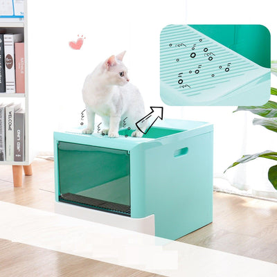 Large Drawer Type Fully Enclosed Cat Litter Basin - Dog Hugs Cat