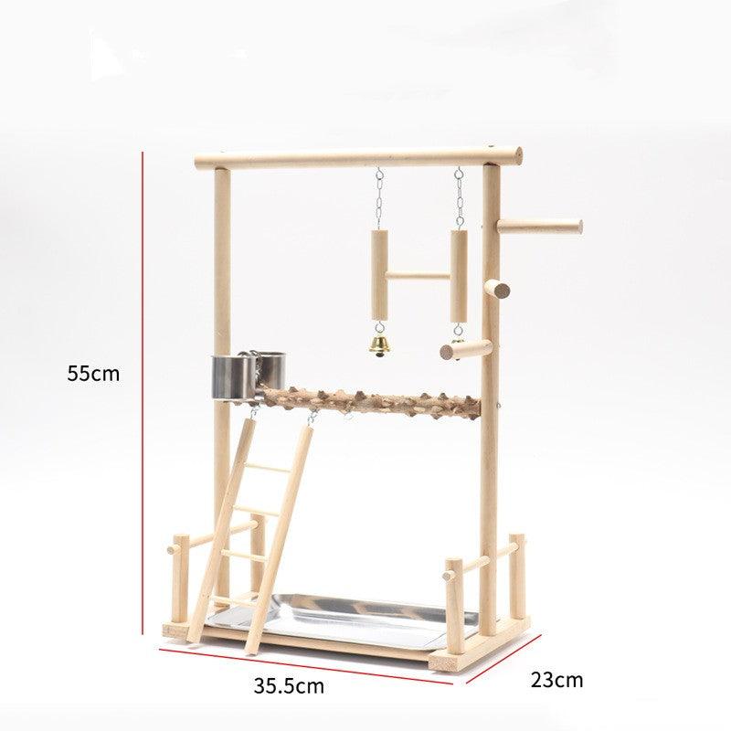 Bird Playground Interactive Platform Stand Pole Solid Wood Frame - Dog Hugs Cat