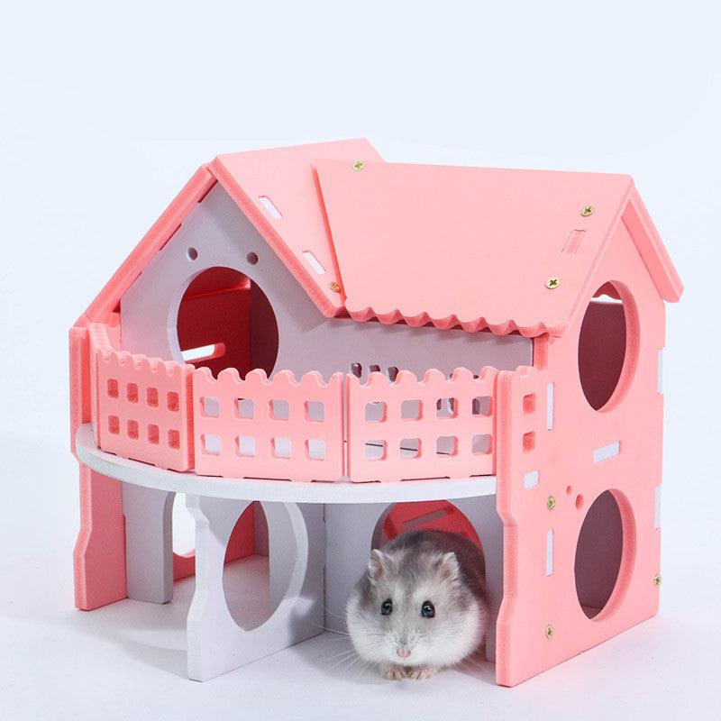 Hamster Sleeping Nest Colored Small House Wooden - Dog Hugs Cat