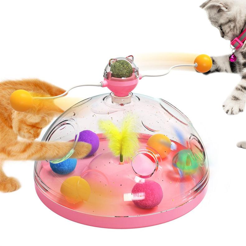 Meows Windmill Funny Cat Toys Interactive Multifunctional Turntable Pet Educational Toys With Catnip Luminous Ball Pinwheel Toys Pet Products - Dog Hugs Cat