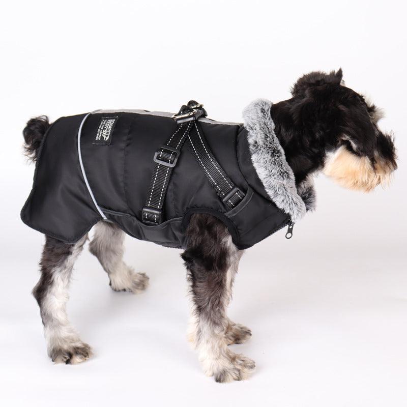 Pet Warm Fur Collar Cotton-Padded Jacketwaterproof Reflective Removable Chest And Back - Dog Hugs Cat