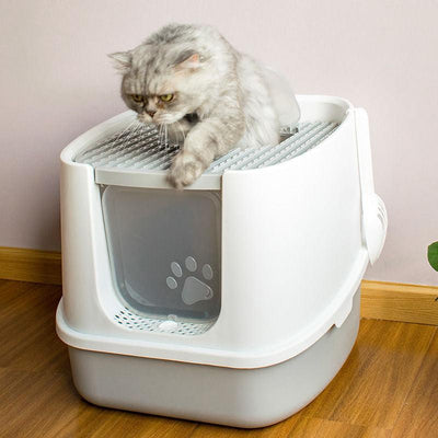 Household Fashion Fully Enclosed Cat Litter Box Anti-Splash - Dog Hugs Cat
