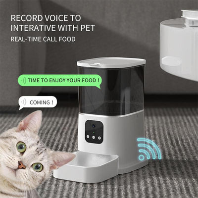 Pet Automatic Feeder Large Capacity Smart Voice Recorder APP Control Timer Feeding Cat Dog Food Dispenser With WiFi Pet Bowl - Dog Hugs Cat