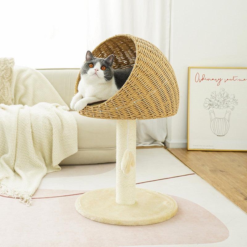 Rattan Woven Cat Climbing Rack Tree Nest - Dog Hugs Cat