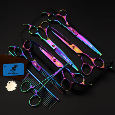 Electroplating Color 5 Pack Pet Grooming Scissors - Dog Hugs Cat