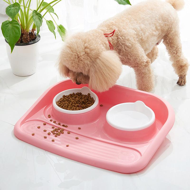 Environmental Pet Bowl Plastic Anti-Skid Double Bowl Anti-Knocking, Eating And Drinking Dual-Purpose Dog Feeder Dog Pot - Dog Hugs Cat