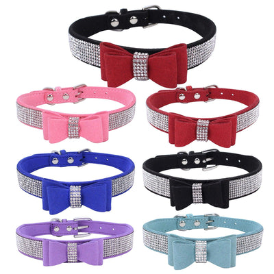 Rhinestone Bling Leather Dog Cat Collar & Leash - Dog Hugs Cat