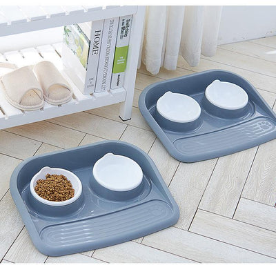 Environmental Pet Bowl Plastic Anti-Skid Double Bowl Anti-Knocking, Eating And Drinking Dual-Purpose Dog Feeder Dog Pot - Dog Hugs Cat