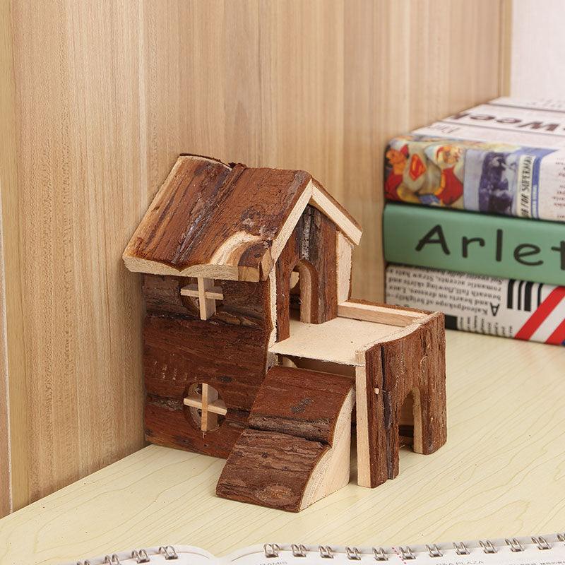 Hamster Solid Wood Luxury Villa Log House Pet Supplies Panda Chinchilla Toys Pastoral House - Dog Hugs Cat