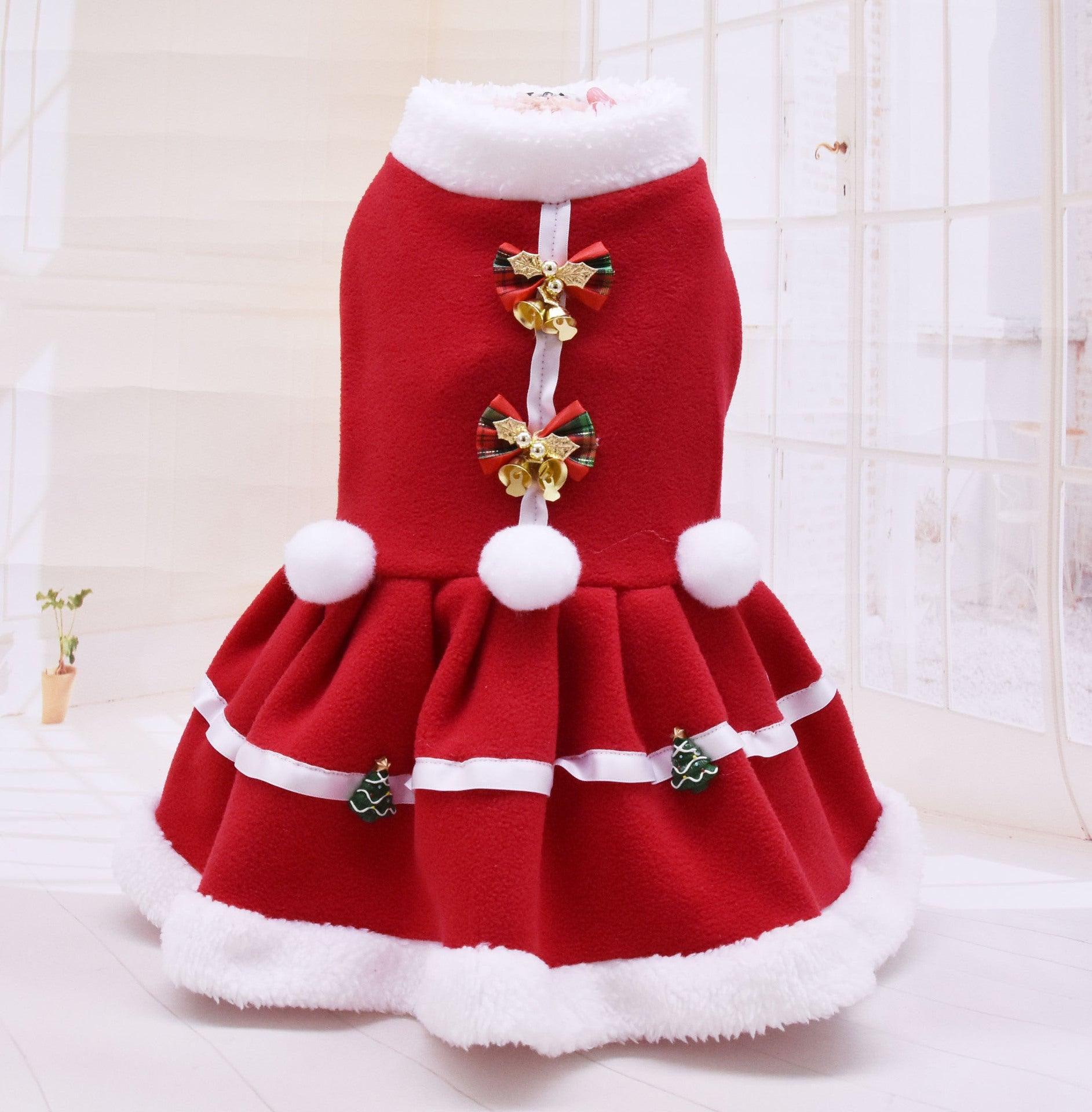 Fashion Pet Clothes Christmas Skirt Christmas Fleece Thickening - Dog Hugs Cat
