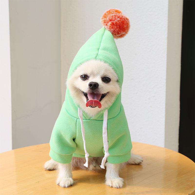 Fruit Dog Clothes Two-Legged Hooded Outfits Green Fleece Clothing Autumn Winter Hoodies - Dog Hugs Cat