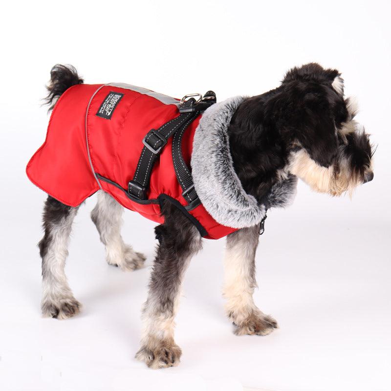 Pet Warm Fur Collar Cotton-Padded Jacketwaterproof Reflective Removable Chest And Back - Dog Hugs Cat