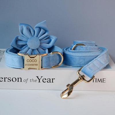 Blue Velvet Dog Collar Dog Rope Pet Collar - Dog Hugs Cat