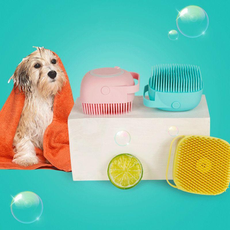 Soft Silicone Bristles Cat Dog Bath Brush Comb Scrubber Shampoo Dispenser For Pet Grooming Deshedding For Pet Washing - Dog Hugs Cat