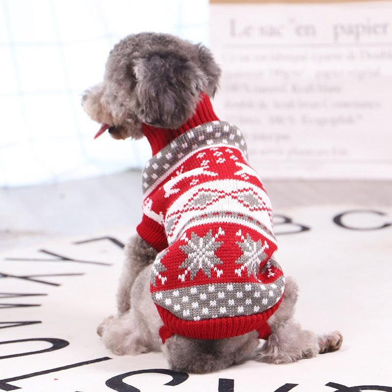 Christmas Print Pet Dog Turtleneck Knitted Sweater - Dog Hugs Cat
