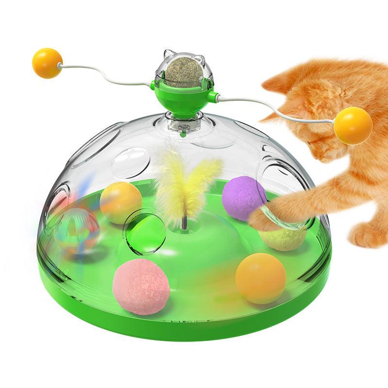 Meows Windmill Funny Cat Toys Interactive Multifunctional Turntable Pet Educational Toys With Catnip Luminous Ball Pinwheel Toys Pet Products - Dog Hugs Cat