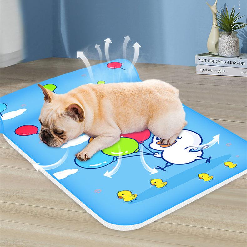 Summer Cooling Dog Mat With Pillow For Dog Cat Breathable Ice Pad Washable Sofa Breathable Print Cooling Pet Dog Bed For Dogs - Dog Hugs Cat