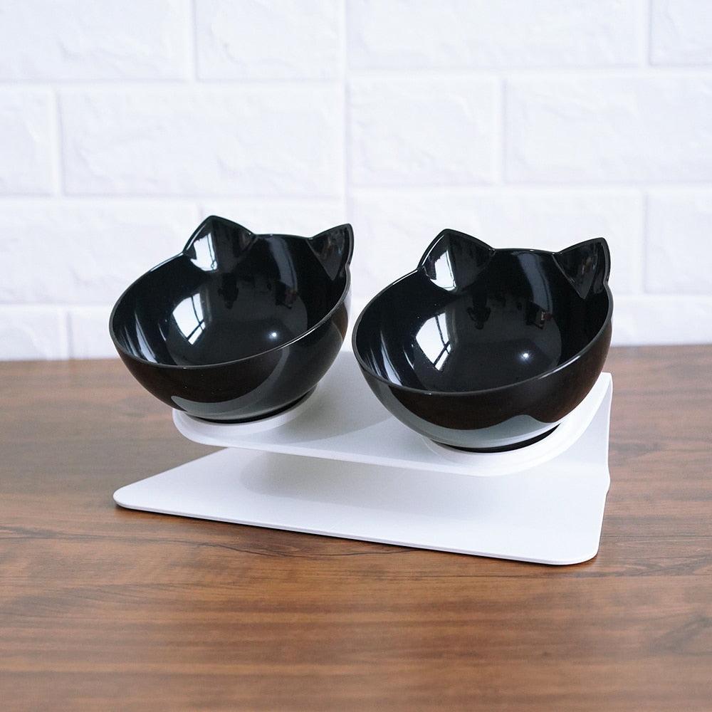Non Slip Double Cat Bowl With Raised Stand Pet Food Cat Feeder Protect Cervical Vertebra Dog Bowl Transparent Pet Products - Dog Hugs Cat