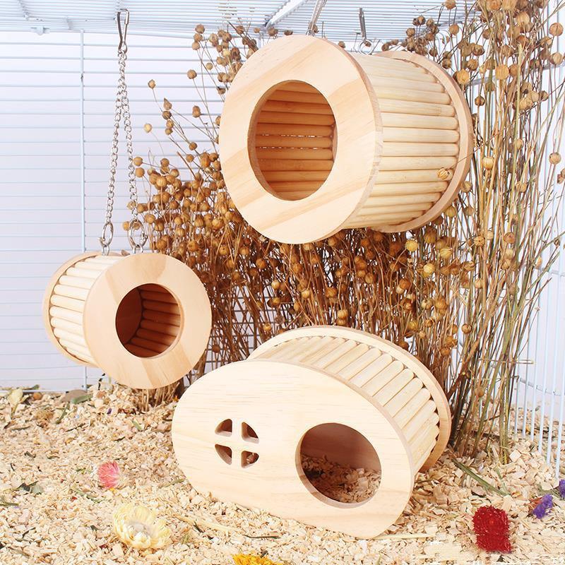 Log Hamster Shelter Can Hang Chain Golden Bear - Dog Hugs Cat