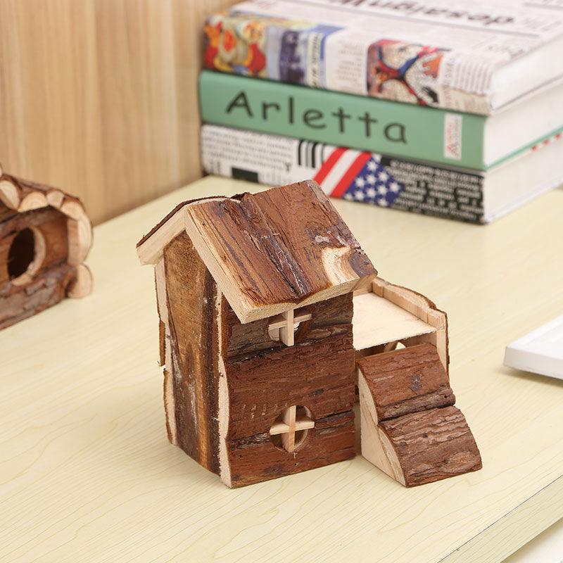 Hamster Solid Wood Luxury Villa Log House Pet Supplies Panda Chinchilla Toys Pastoral House - Dog Hugs Cat