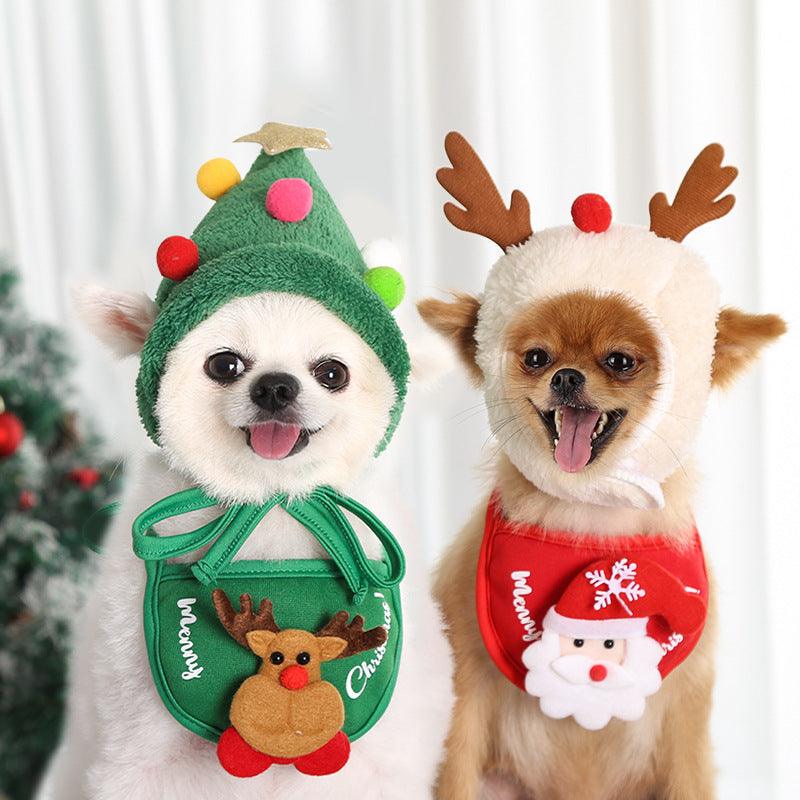 Dog Cat Pet Christmas Hat Saliva Towel Bib - Dog Hugs Cat