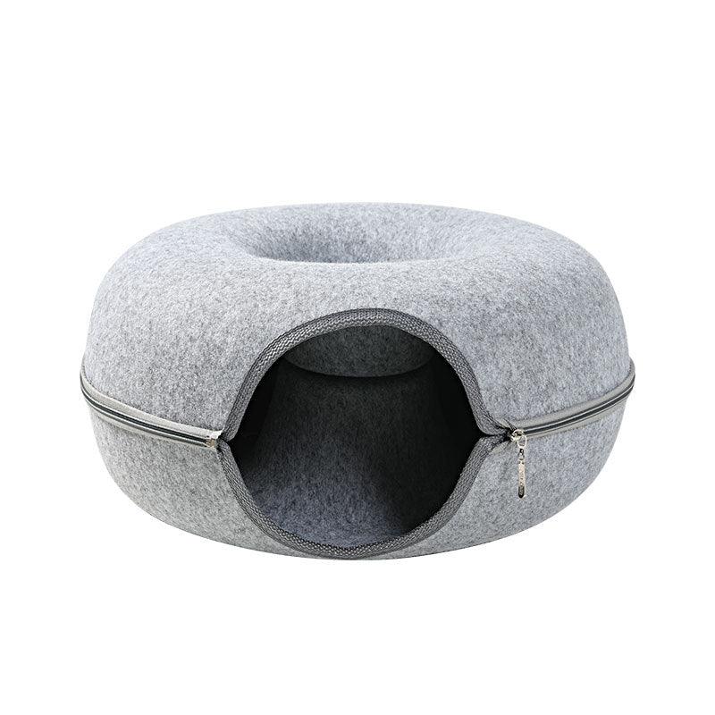 Four Seasons Available Cat Nest Round Woolen Felt Pet Dual-Use Cat Nest Tunnel Interactive Training Toy Grey Felt Cat Nest - Dog Hugs Cat