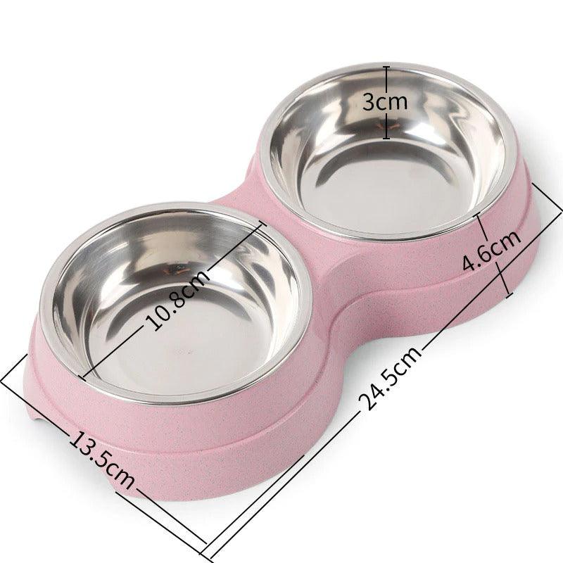 Double Pet Bowls Dog Food Water Feeder Stainless Steel Pet Drinking Dish Feeder Cat Puppy Feeding Supplies Small Dog Accessories - Dog Hugs Cat