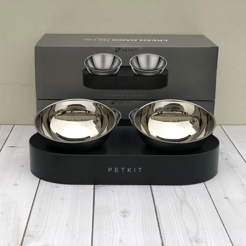 Adjustable Stainless Steel Pet Double Bowl - Elevated Feeding Solution - Dog Hugs Cat