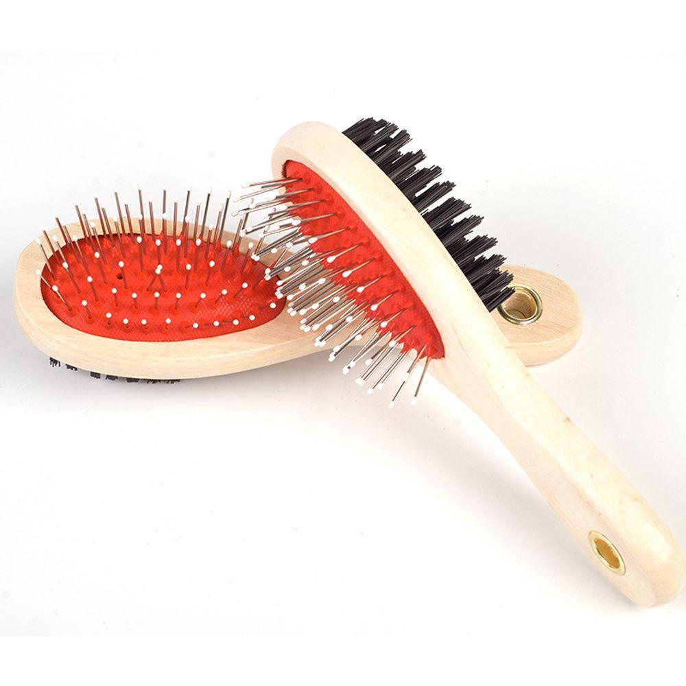 Adorable Dog Hair Grooming Dual-Use Comb With Wooden Handle - Dog Hugs Cat