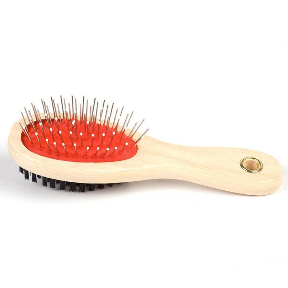 Adorable Dog Hair Grooming Dual-Use Comb With Wooden Handle - Dog Hugs Cat