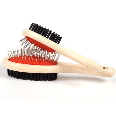 Adorable Dog Hair Grooming Dual-Use Comb With Wooden Handle - Dog Hugs Cat