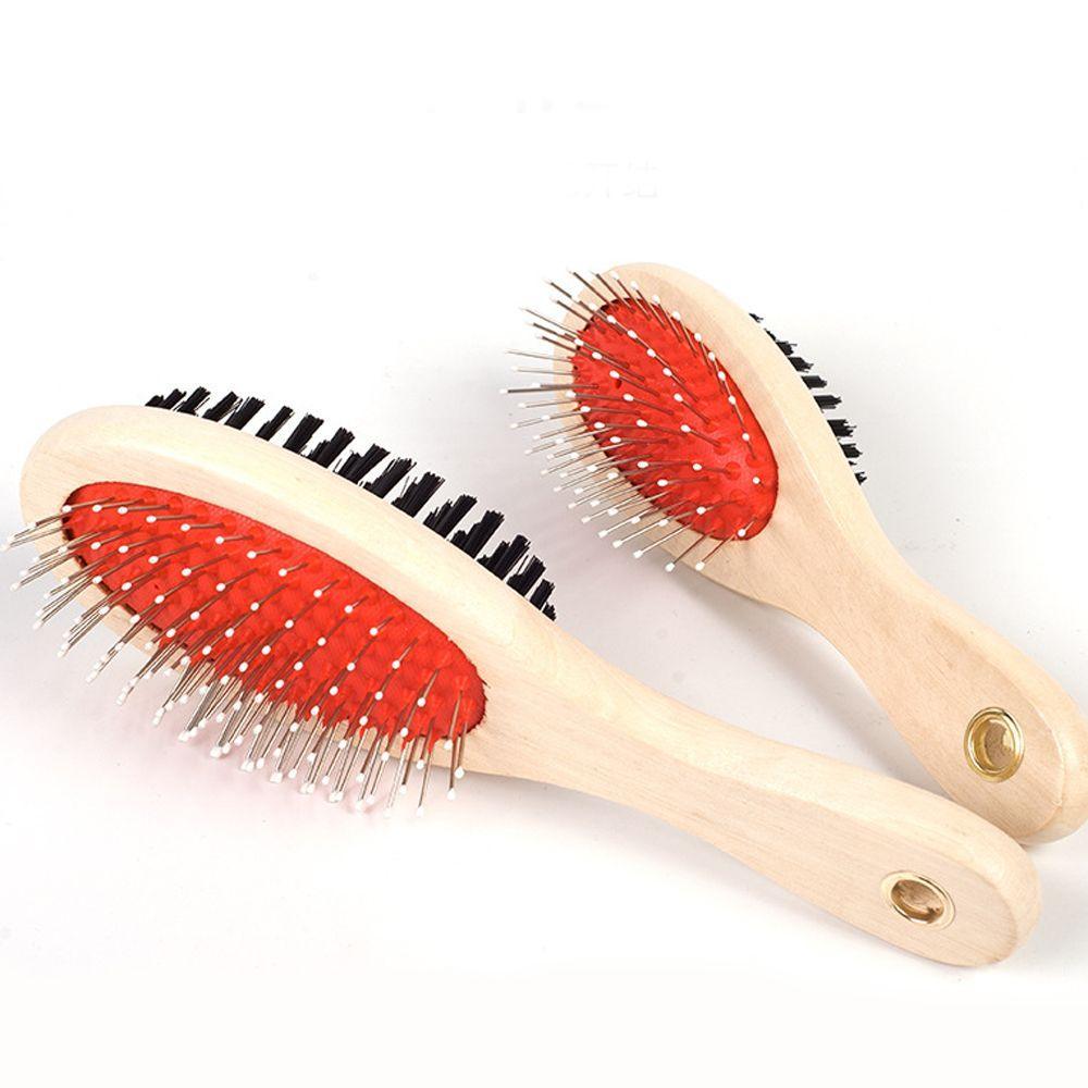 Adorable Dog Hair Grooming Dual-Use Comb With Wooden Handle - Dog Hugs Cat