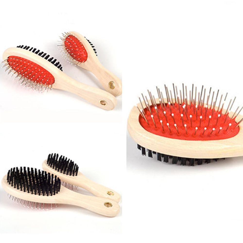 Adorable Dog Hair Grooming Dual-Use Comb With Wooden Handle - Dog Hugs Cat