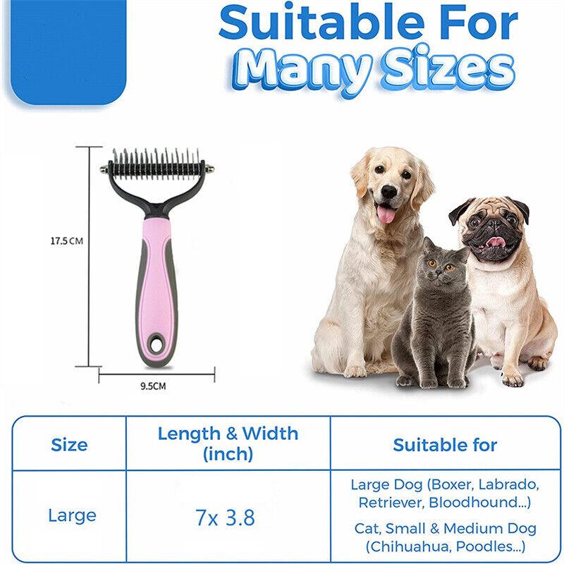 Grooming Brush For Pet Dog Cat Deshedding Tool Rake Comb Fur Remover Reduce 2-Side Dematting Tool For Dogs Cats Pets Grooming Brush Double Sided Shedding And Dematting Undercoat Rake Hair Removal Comb - Dog Hugs Cat