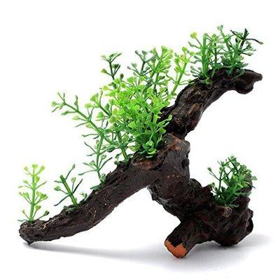 Aquatic Oasis: Lifelike Artificial Wood Plant for Aquariums - Dog Hugs Cat
